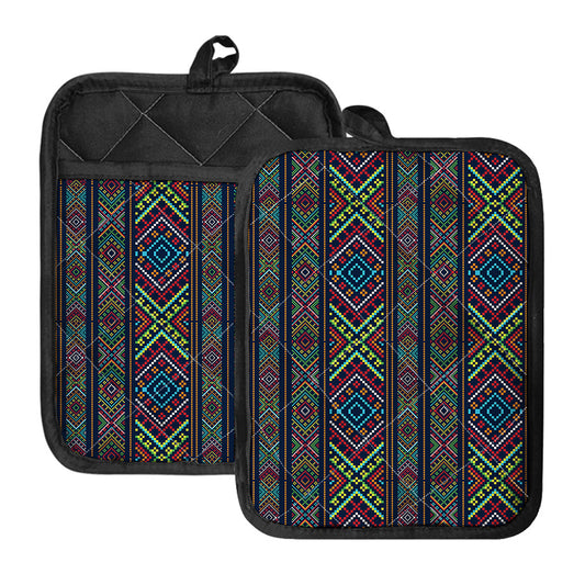 Pixel Ethnic Pattern Print Pot Holders With Pocket