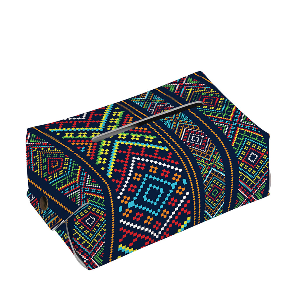 Pixel Ethnic Pattern Print Rectangle Tissue Box Cover