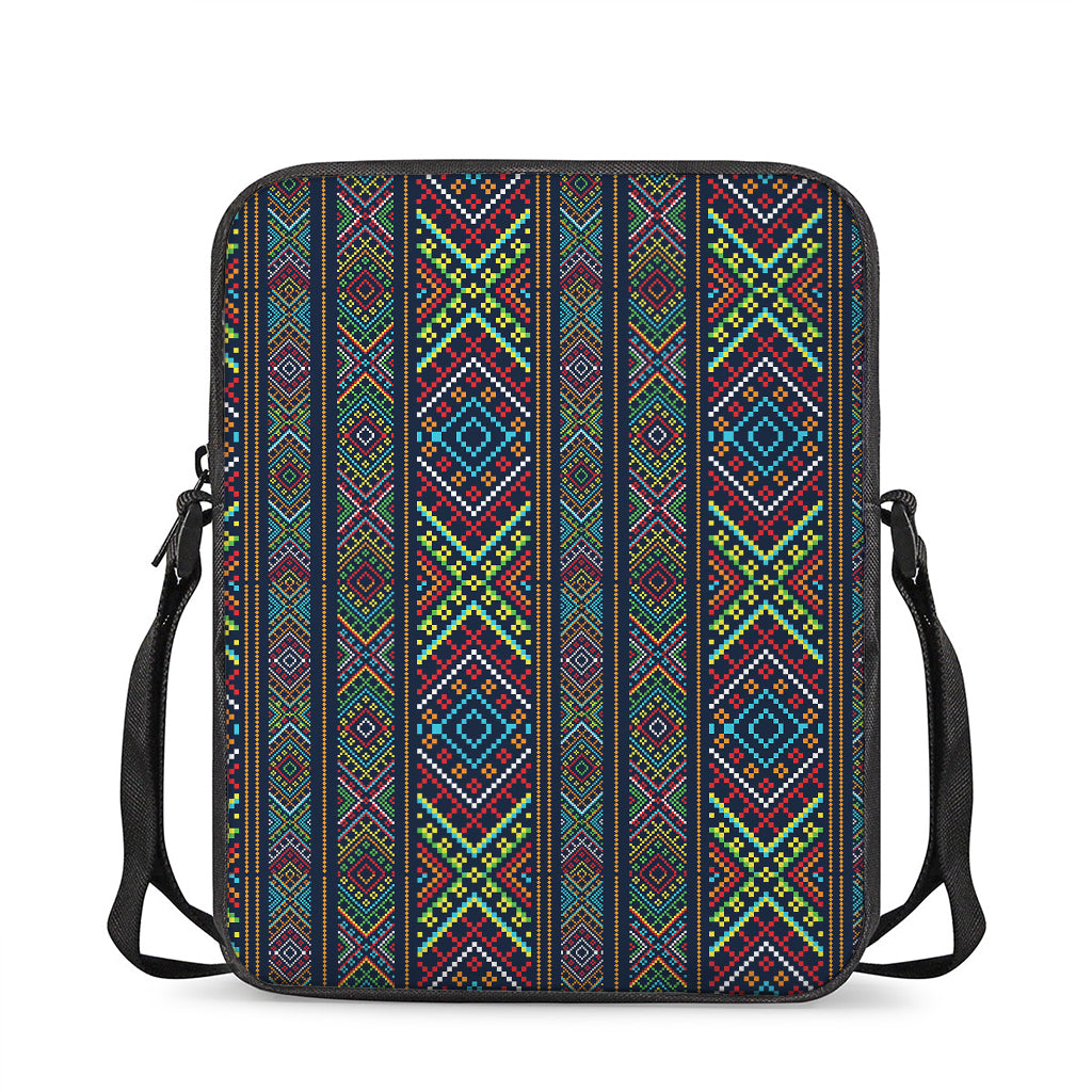 Pixel Ethnic Pattern Print Rectangular Crossbody Bag