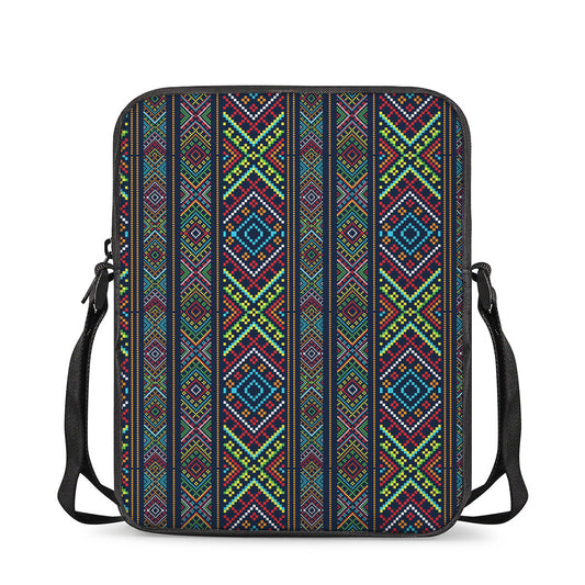 Pixel Ethnic Pattern Print Rectangular Crossbody Bag