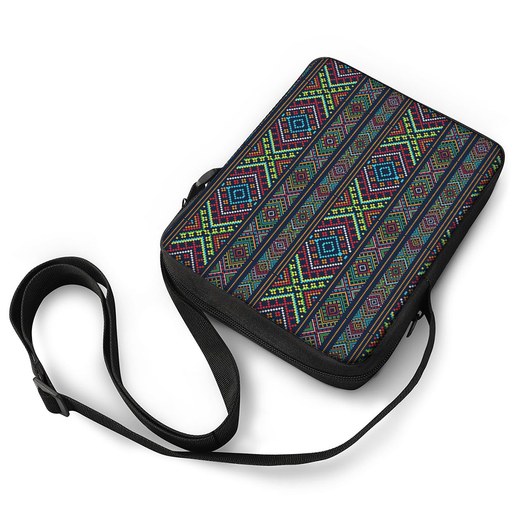 Pixel Ethnic Pattern Print Rectangular Crossbody Bag