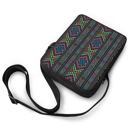 Pixel Ethnic Pattern Print Rectangular Crossbody Bag