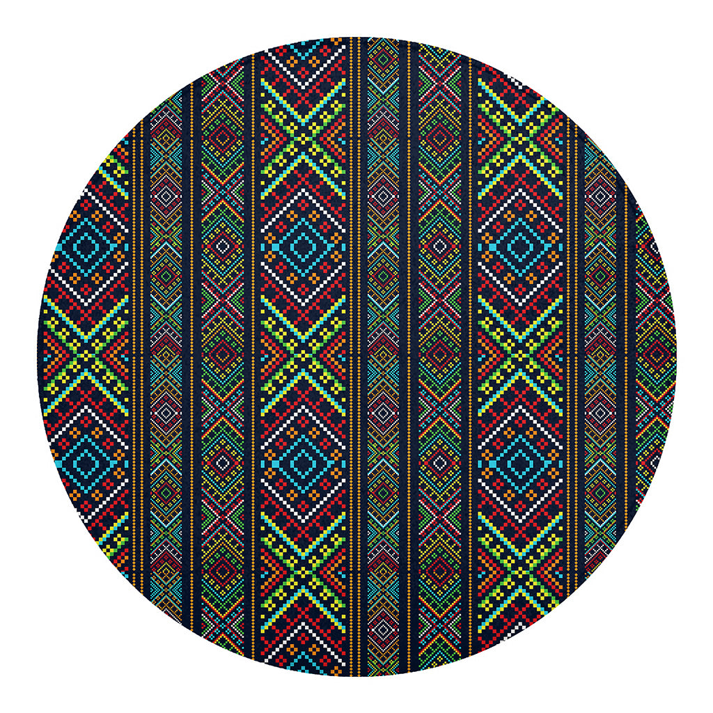 Pixel Ethnic Pattern Print Round Blanket