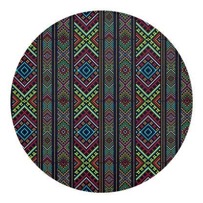 Pixel Ethnic Pattern Print Round Blanket