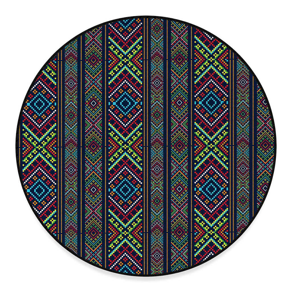 Pixel Ethnic Pattern Print Round Floor Mat