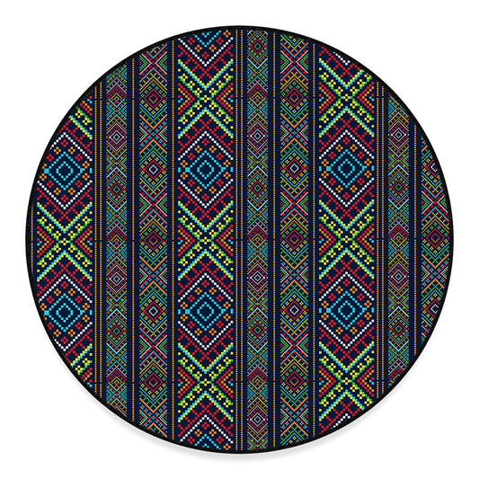 Pixel Ethnic Pattern Print Round Floor Mat