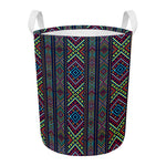 Pixel Ethnic Pattern Print Round Laundry Basket