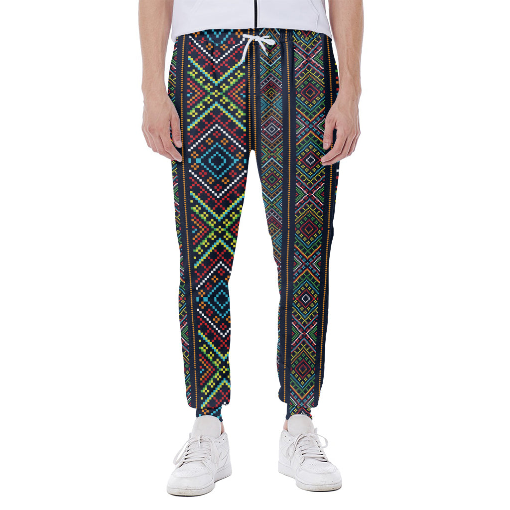 Pixel Ethnic Pattern Print Scuba Joggers