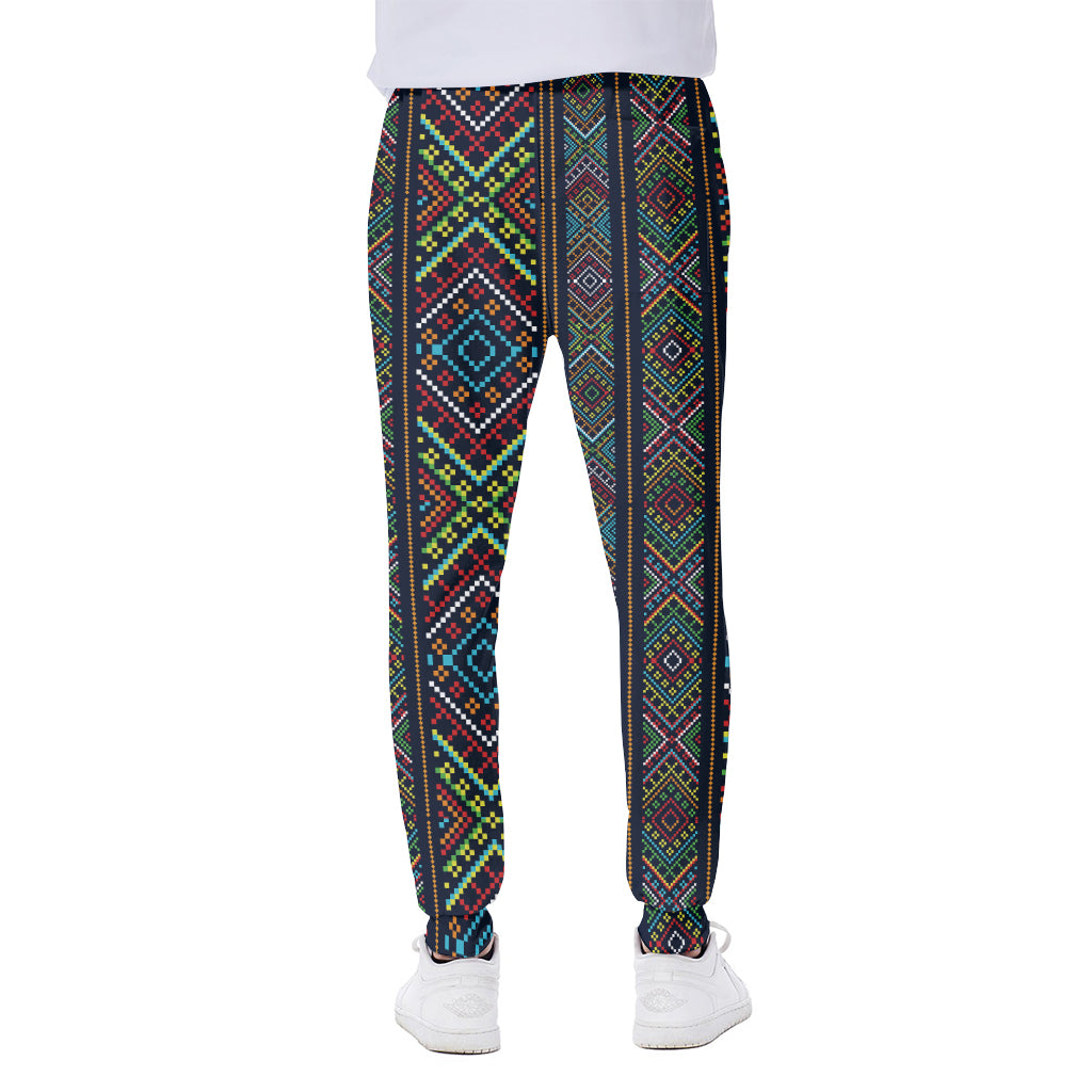 Pixel Ethnic Pattern Print Scuba Joggers