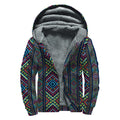 Pixel Ethnic Pattern Print Sherpa Lined Zip Up Hoodie