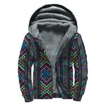 Pixel Ethnic Pattern Print Sherpa Lined Zip Up Hoodie