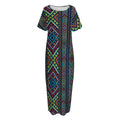 Pixel Ethnic Pattern Print Short Sleeve Long Nightdress