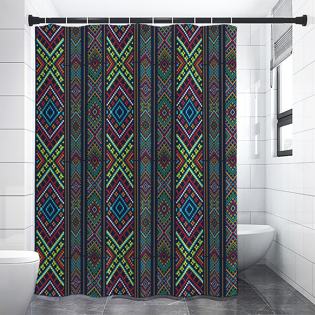 Pixel Ethnic Pattern Print Shower Curtain