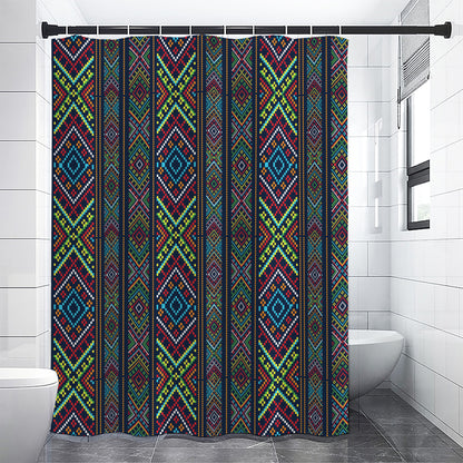 Pixel Ethnic Pattern Print Shower Curtain