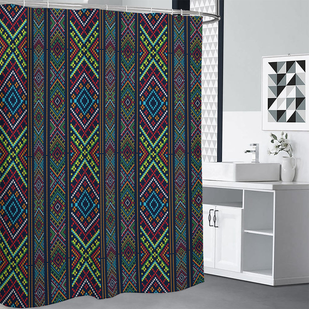 Pixel Ethnic Pattern Print Shower Curtain