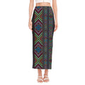 Pixel Ethnic Pattern Print Side Slit Maxi Skirt