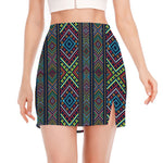 Pixel Ethnic Pattern Print Side Slit Mini Skirt