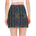 Pixel Ethnic Pattern Print Side Slit Mini Skirt