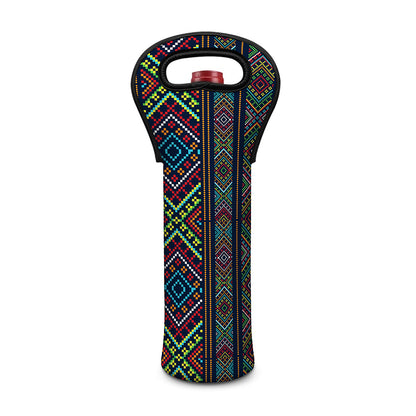 Pixel Ethnic Pattern Print Single Neoprene Wine Tote