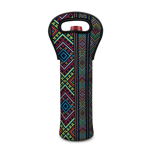 Pixel Ethnic Pattern Print Single Neoprene Wine Tote