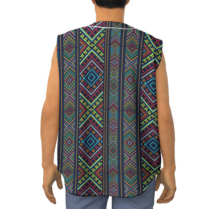 Pixel Ethnic Pattern Print Sleeveless Baseball Jersey