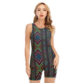Pixel Ethnic Pattern Print Sleeveless One Piece Swimsuit