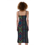 Pixel Ethnic Pattern Print Slim Fit Midi Cami Dress