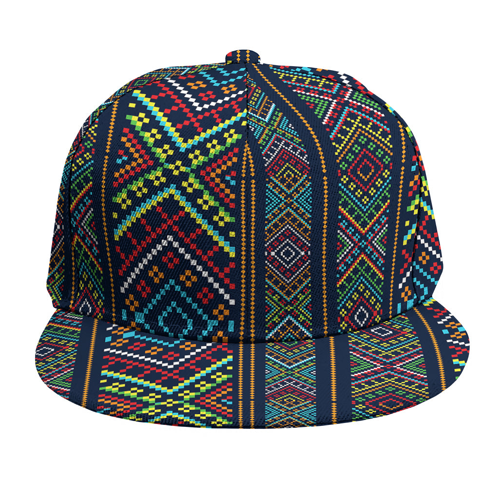 Pixel Ethnic Pattern Print Snapback Cap