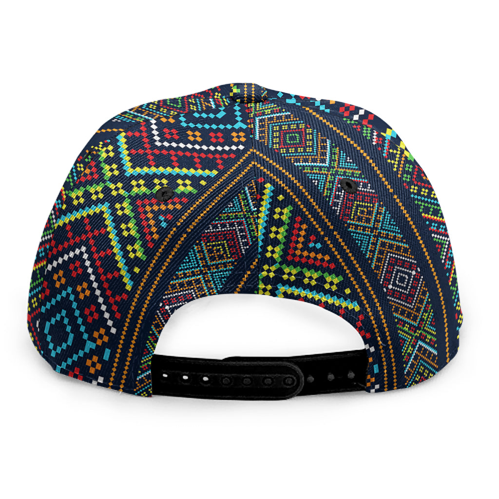 Pixel Ethnic Pattern Print Snapback Cap
