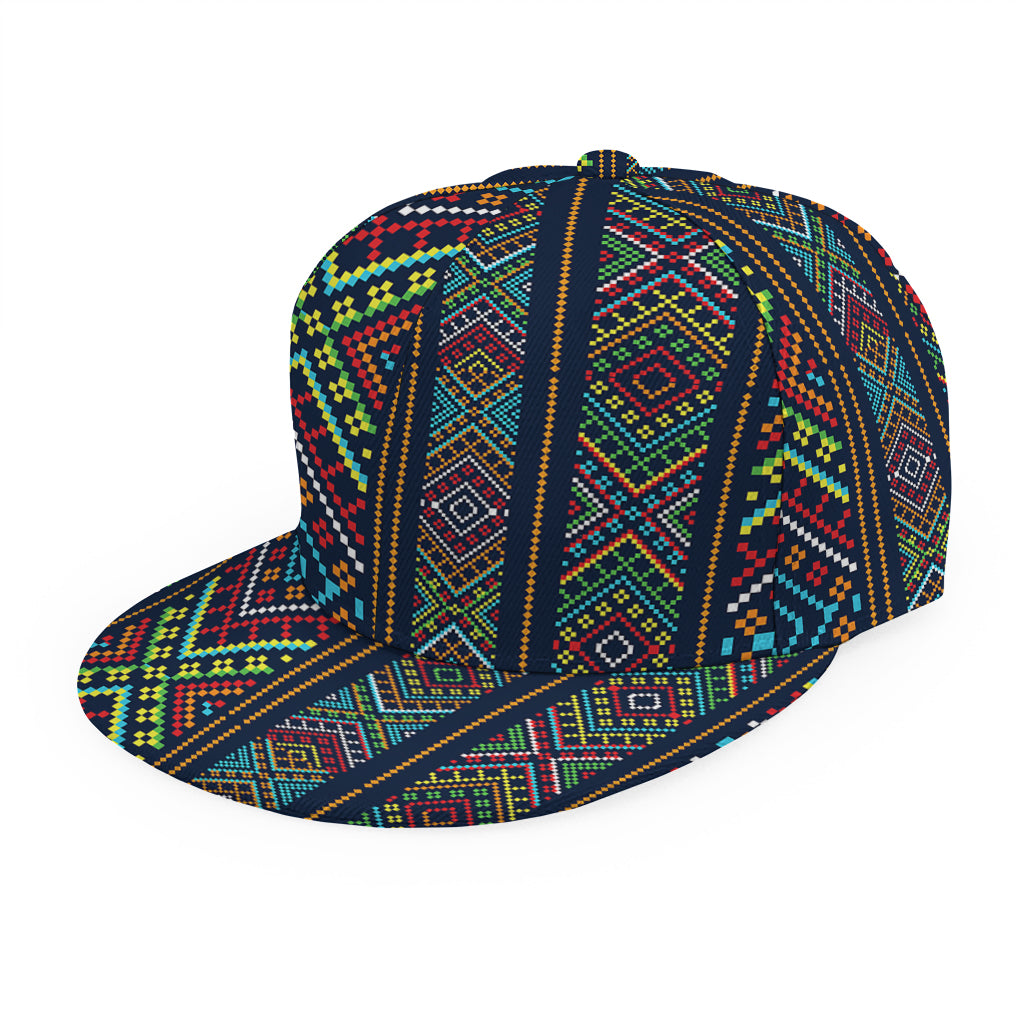 Pixel Ethnic Pattern Print Snapback Cap