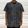 Pixel Ethnic Pattern Print Textured Short Sleeve Shirt