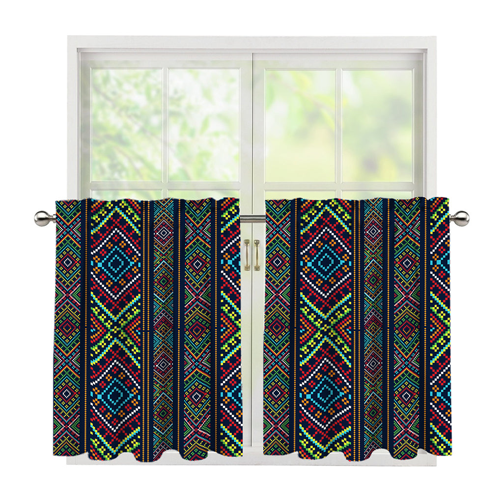 Pixel Ethnic Pattern Print Tier Curtains