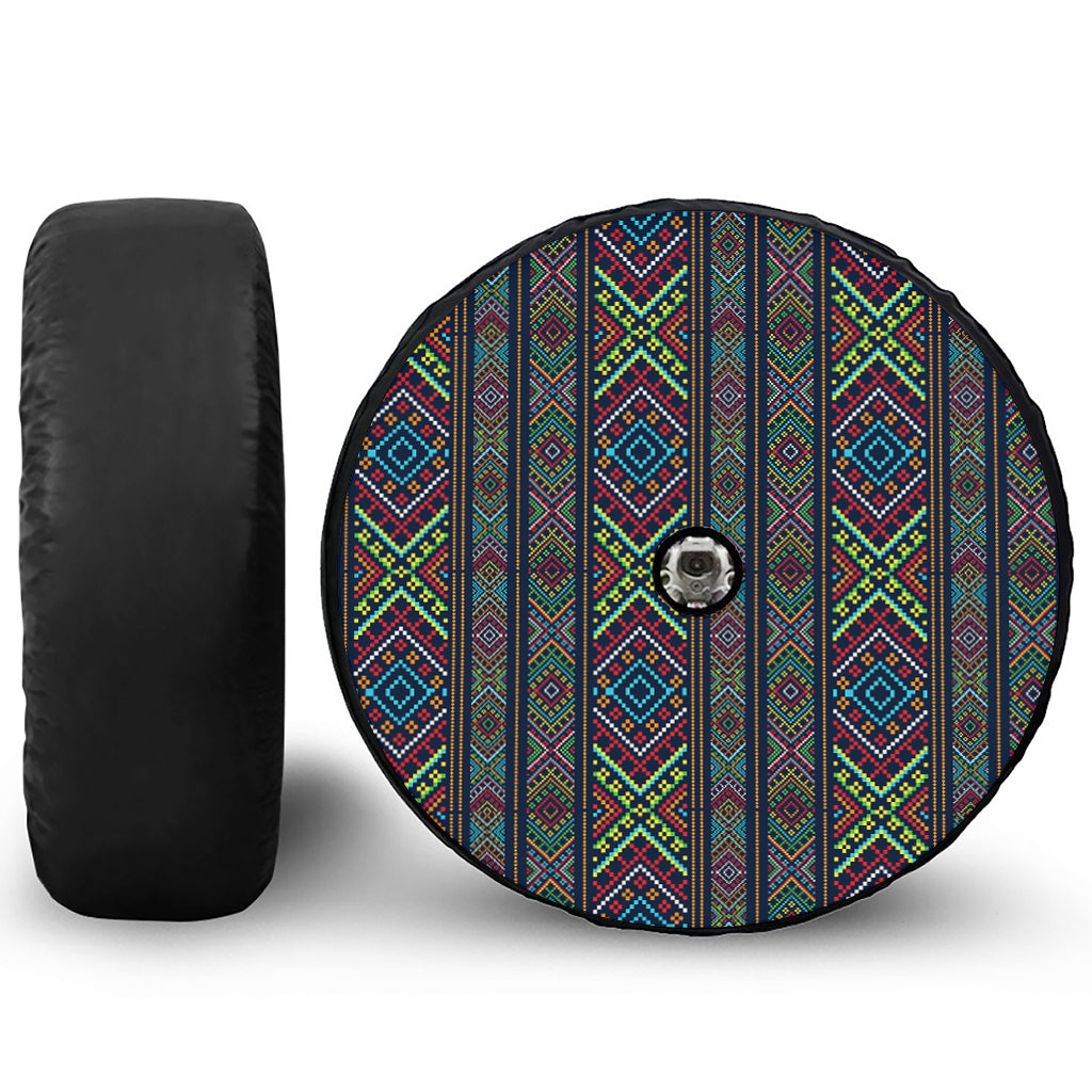 Pixel Ethnic Pattern Print Tire Cover With Camera Hole