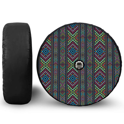 Pixel Ethnic Pattern Print Tire Cover With Camera Hole
