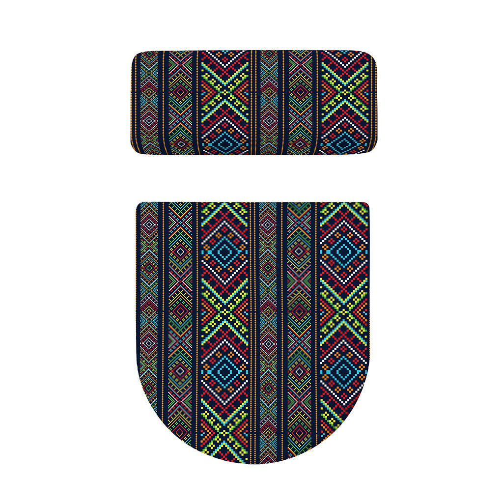 Pixel Ethnic Pattern Print Toilet Lid And Tank Cover Set
