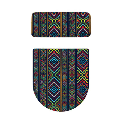 Pixel Ethnic Pattern Print Toilet Lid And Tank Cover Set