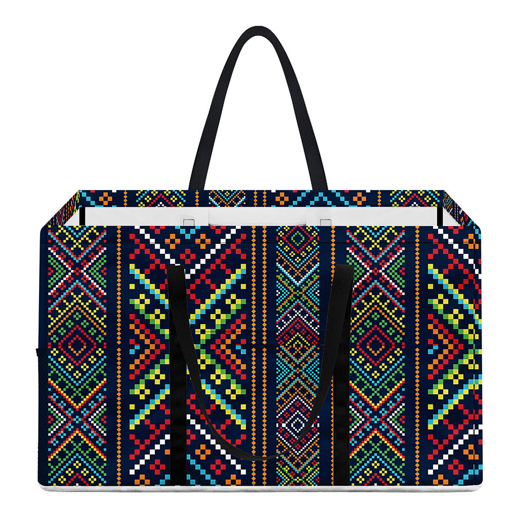 Pixel Ethnic Pattern Print Utility Tote Bag