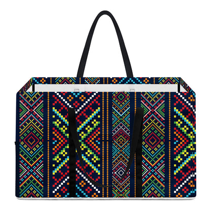 Pixel Ethnic Pattern Print Utility Tote Bag