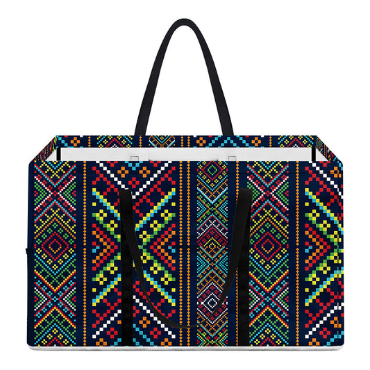 Pixel Ethnic Pattern Print Utility Tote Bag