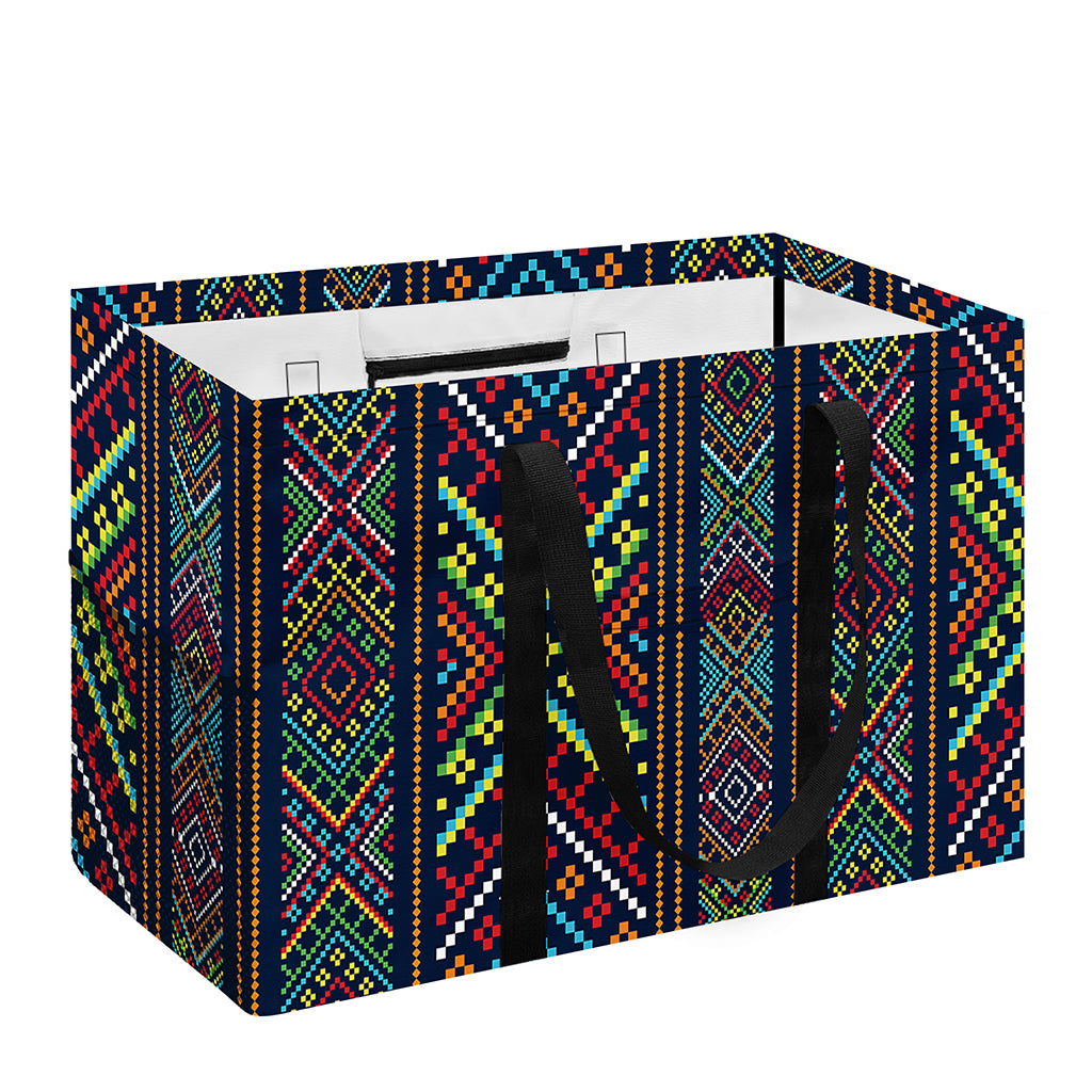 Pixel Ethnic Pattern Print Utility Tote Bag