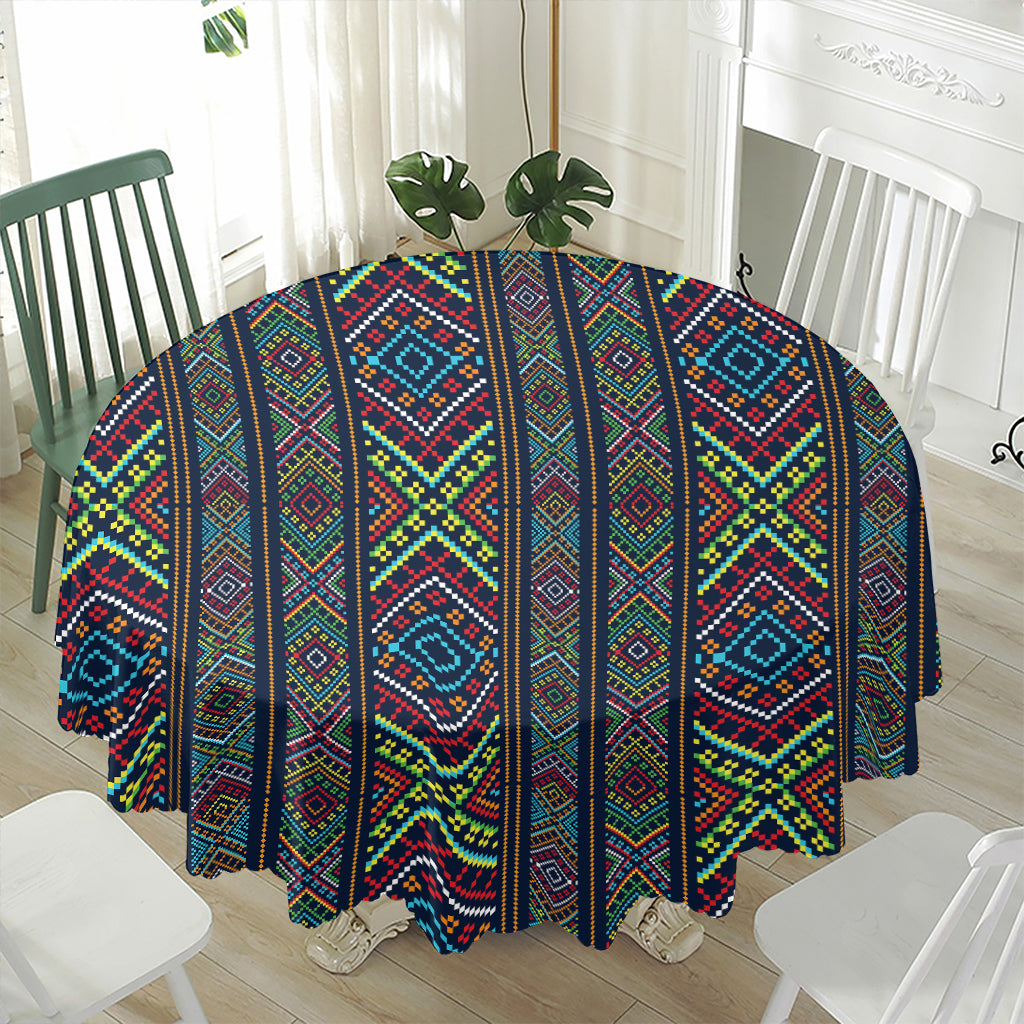 Pixel Ethnic Pattern Print Waterproof Round Tablecloth
