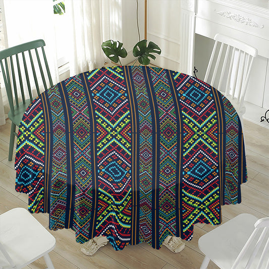 Pixel Ethnic Pattern Print Waterproof Round Tablecloth