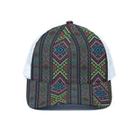 Pixel Ethnic Pattern Print White Mesh Trucker Cap