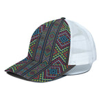 Pixel Ethnic Pattern Print White Mesh Trucker Cap