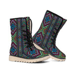 Pixel Ethnic Pattern Print Winter Boots