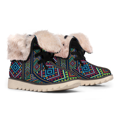 Pixel Ethnic Pattern Print Winter Boots