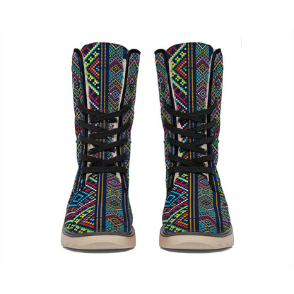 Pixel Ethnic Pattern Print Winter Boots