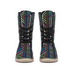 Pixel Ethnic Pattern Print Winter Boots