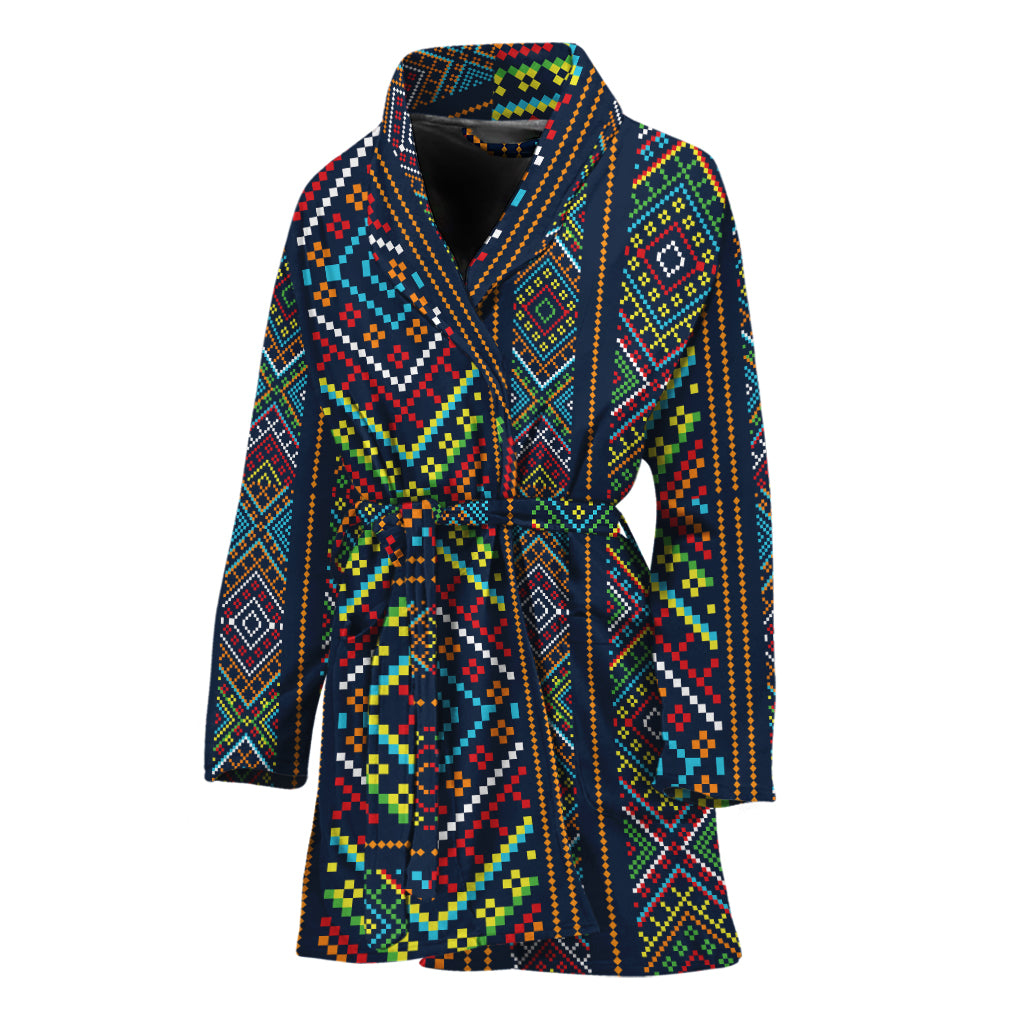 Pixel Ethnic Pattern Print Women's Bathrobe