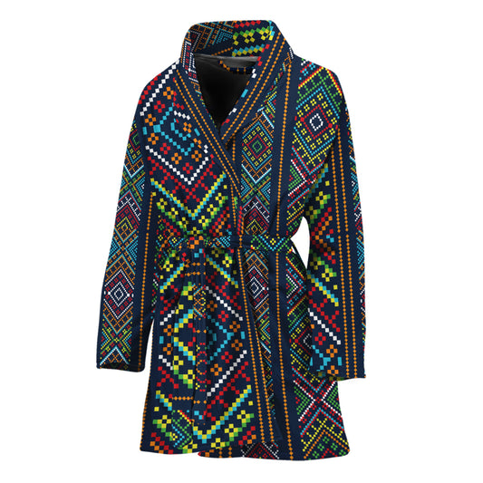 Pixel Ethnic Pattern Print Women's Bathrobe